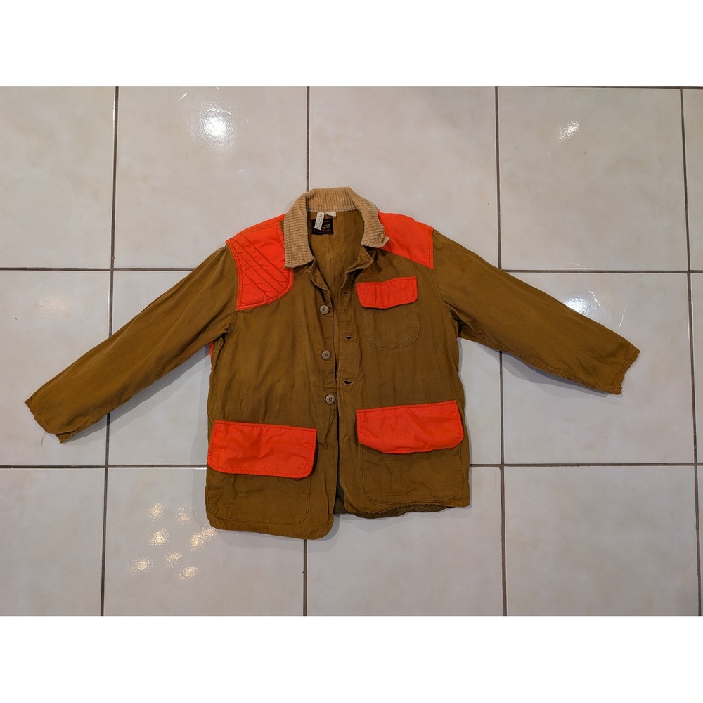 Vintage  70s Outdoor Adventures Hunting Jacket Mens L Canvas Brown Orange Blaze